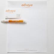 Advaya letterhead, business card, pen